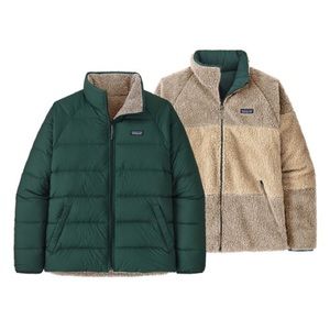 Patagonia Reversible Silent Down Jacket - Shearling/Green